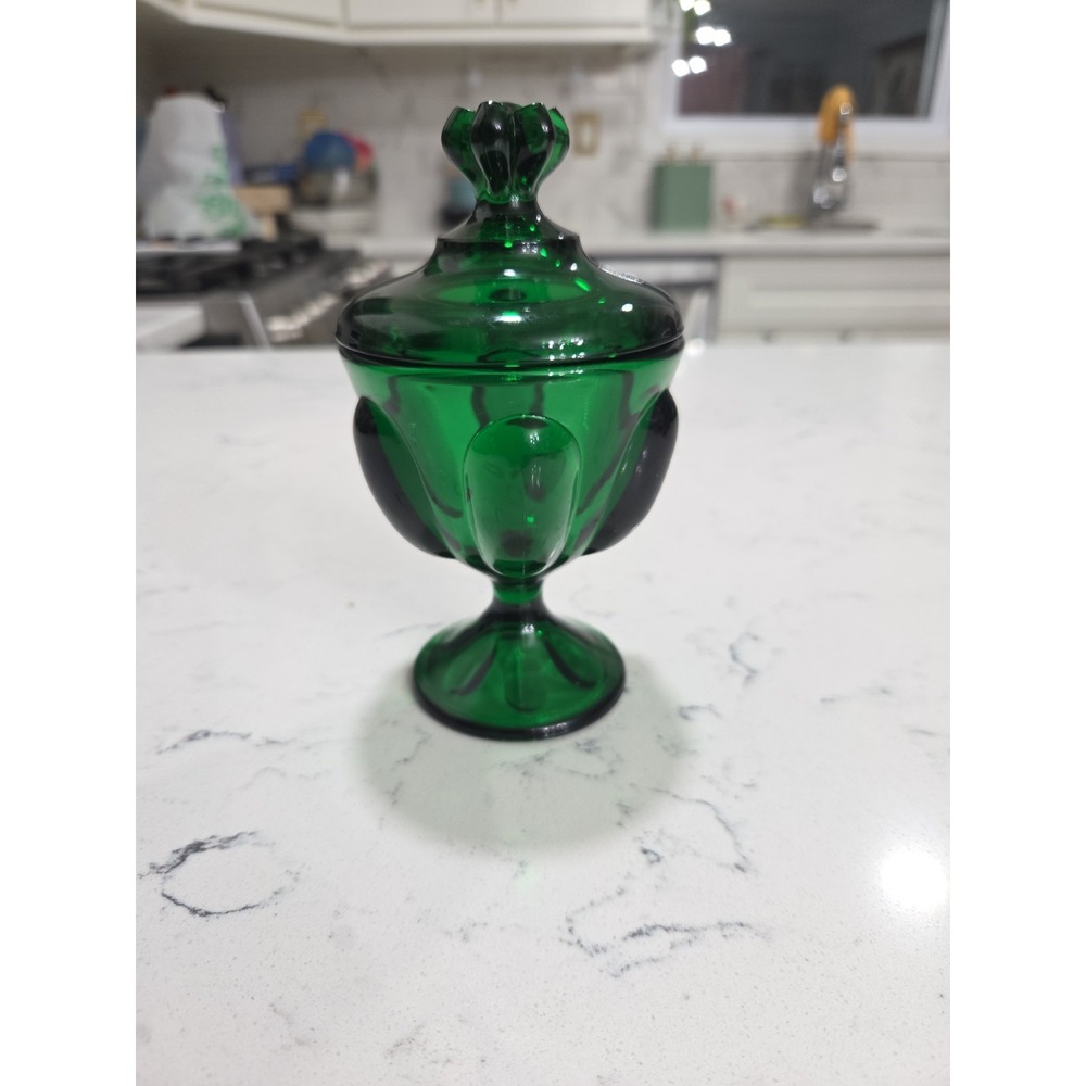 Vintage Viking Glass Evergreen Epic Six Petal Covered Mint Jar Candy Dish 5.5"
